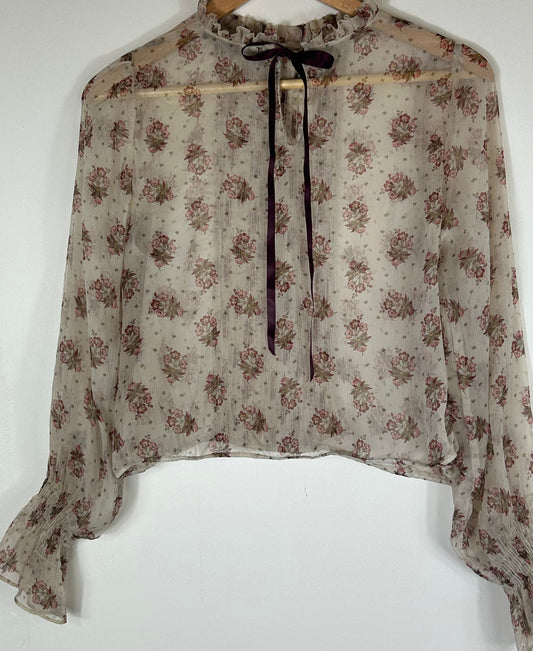 Beige Floral pattern Sheer ZARA Blouse