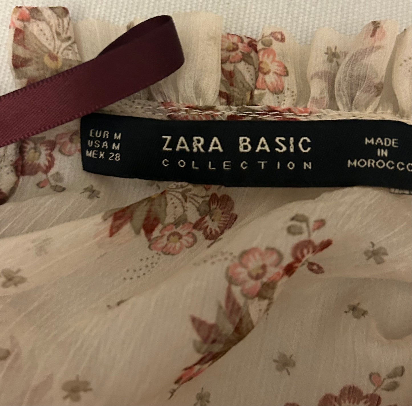 Beige Floral pattern Sheer ZARA Blouse