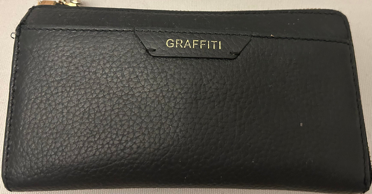 Black Graffiti Faux Leather Wallet