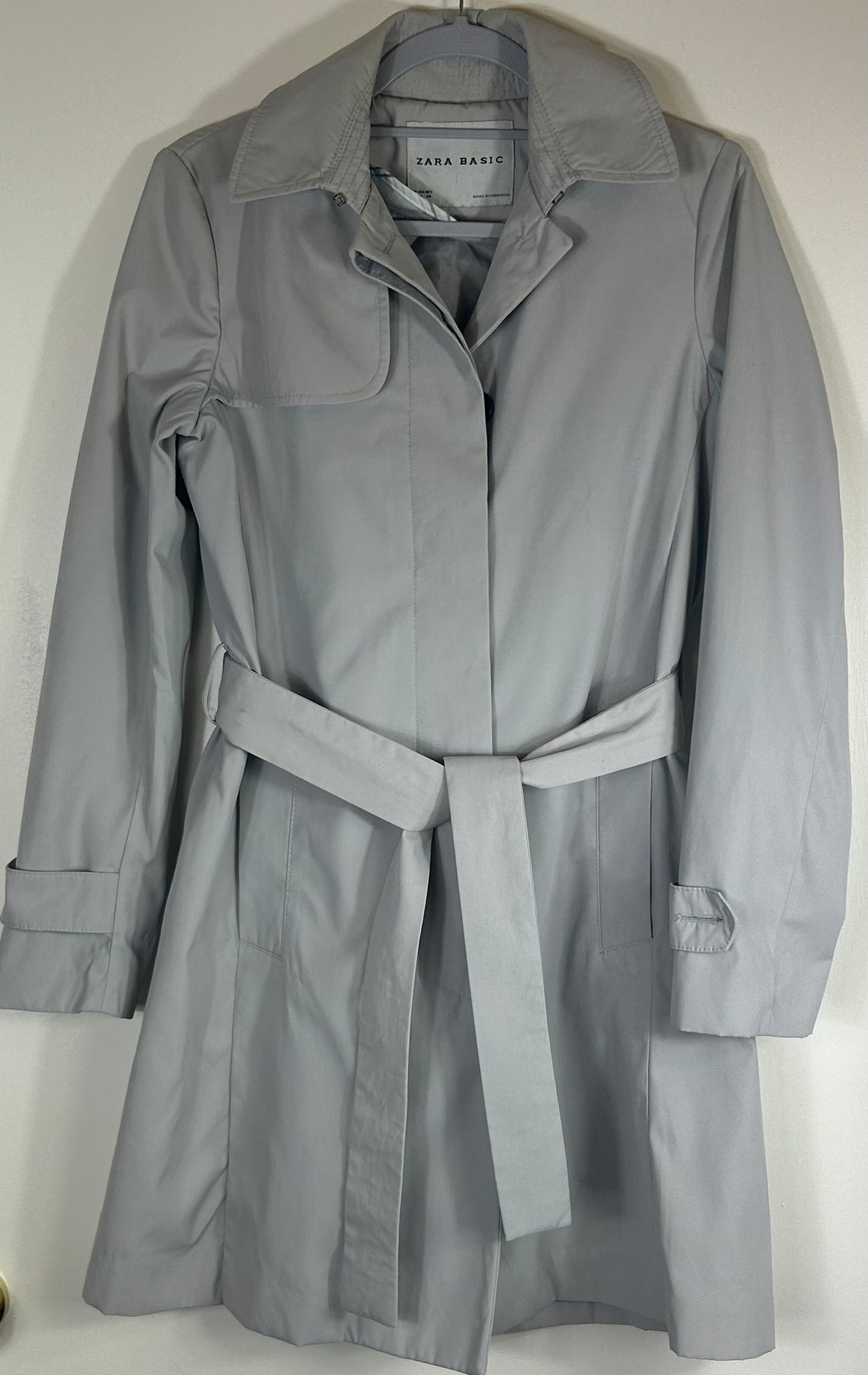 Pale Grey ZARA Basics Knee Length Trench Coat