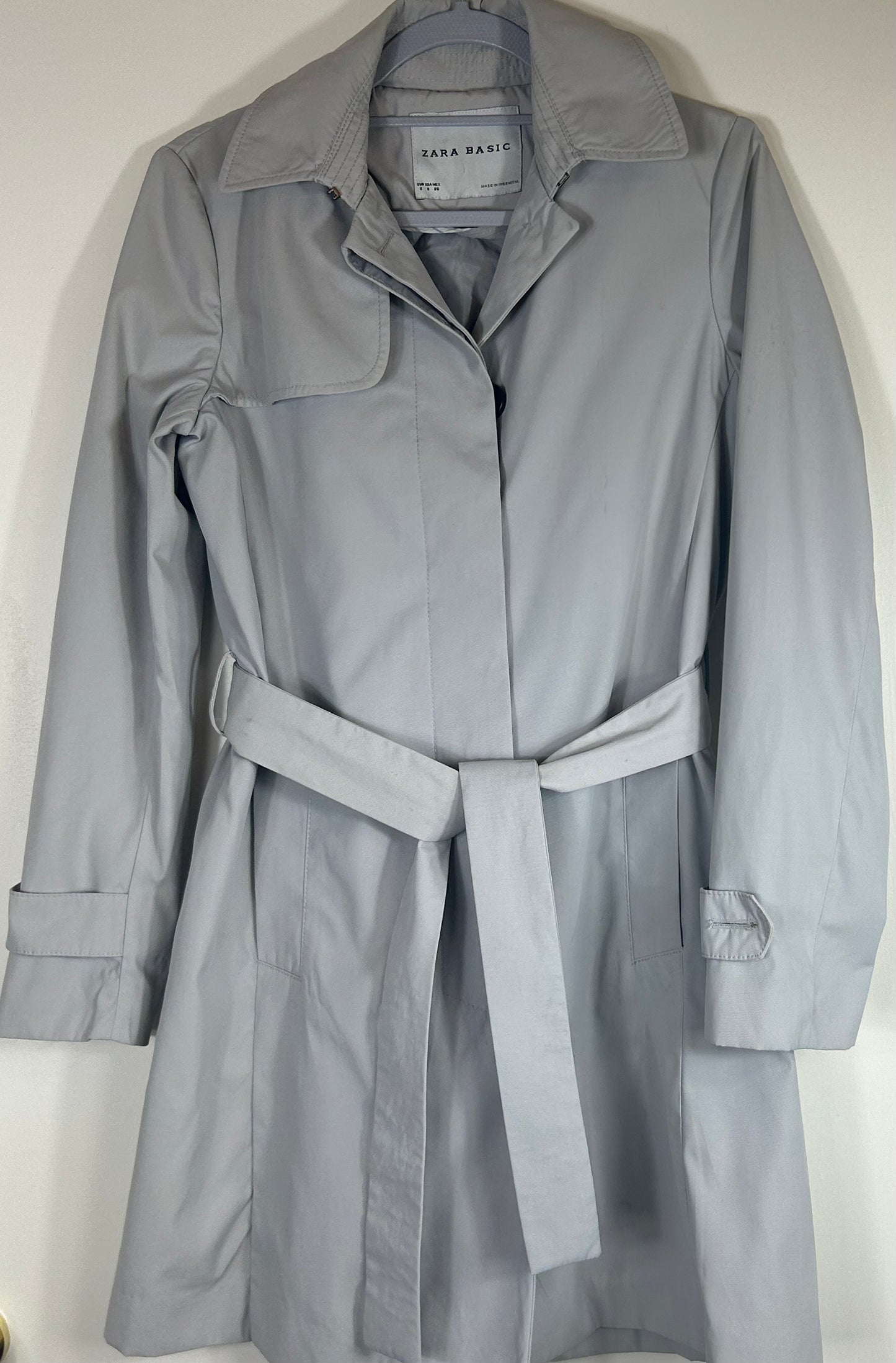 Pale Grey ZARA Basics Knee Length Trench Coat