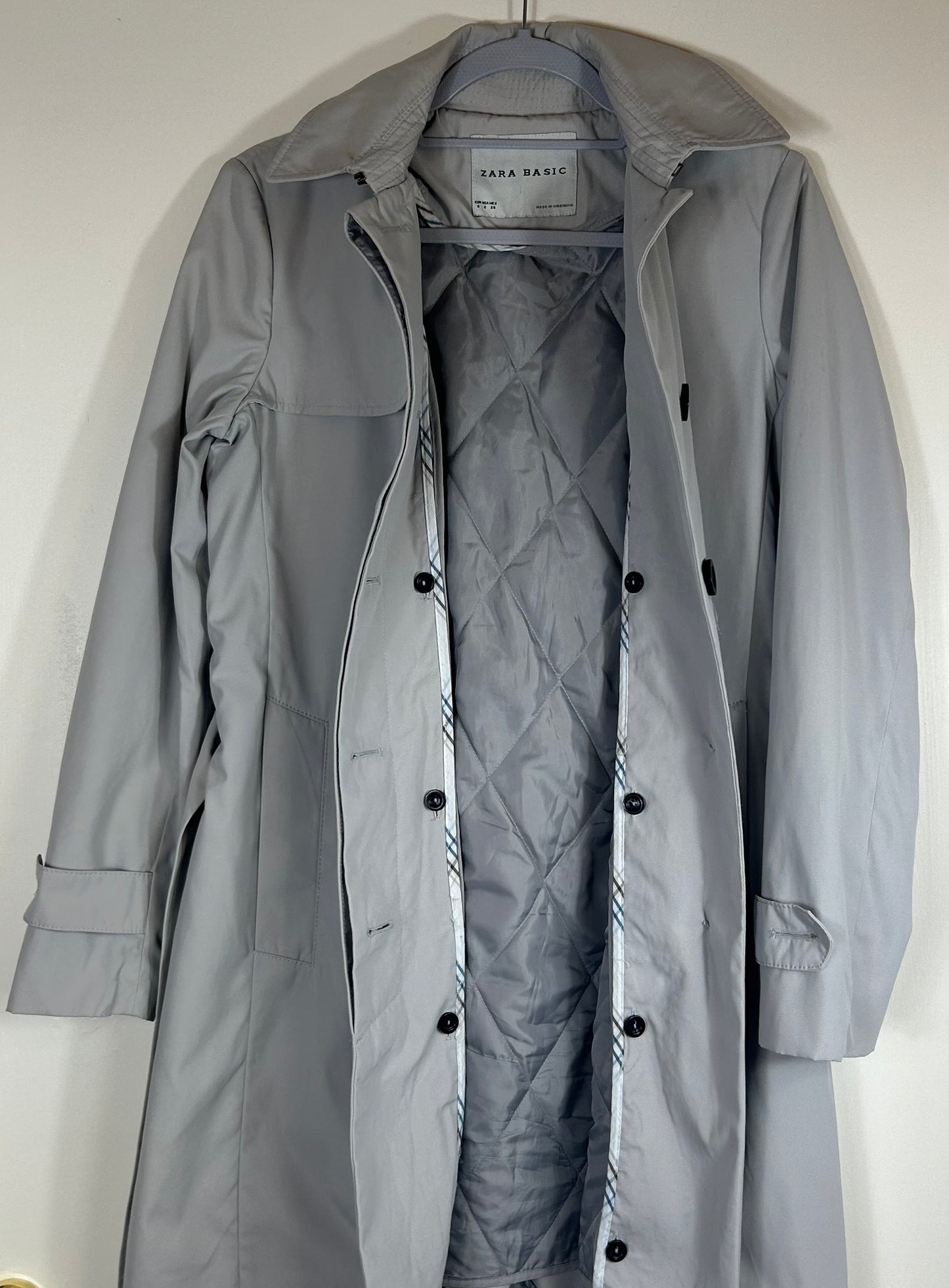 Pale Grey ZARA Basics Knee Length Trench Coat