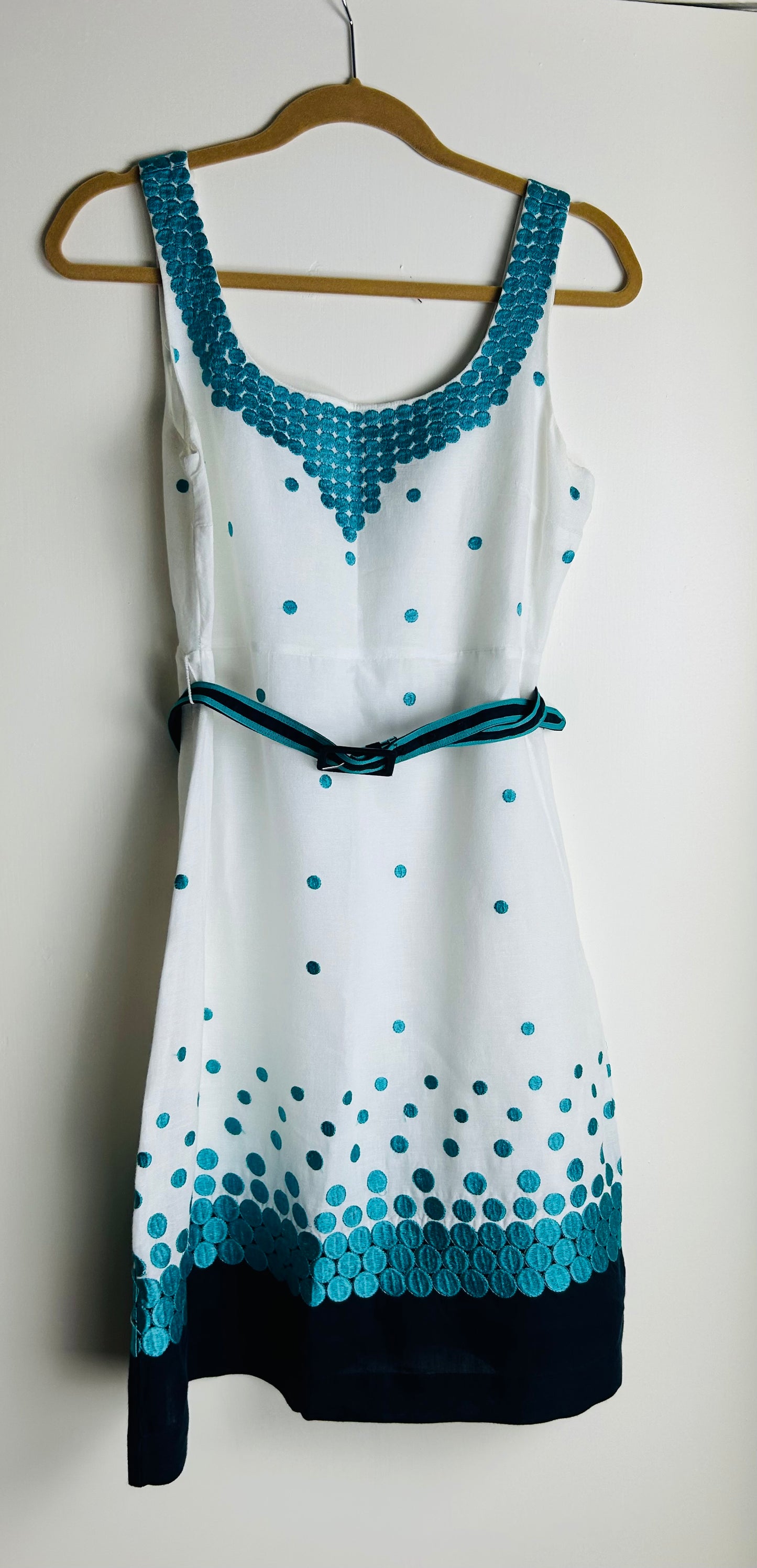 White & Turquoise Sleeveless Dress