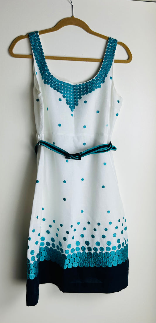 White & Turquoise Sleeveless Dress