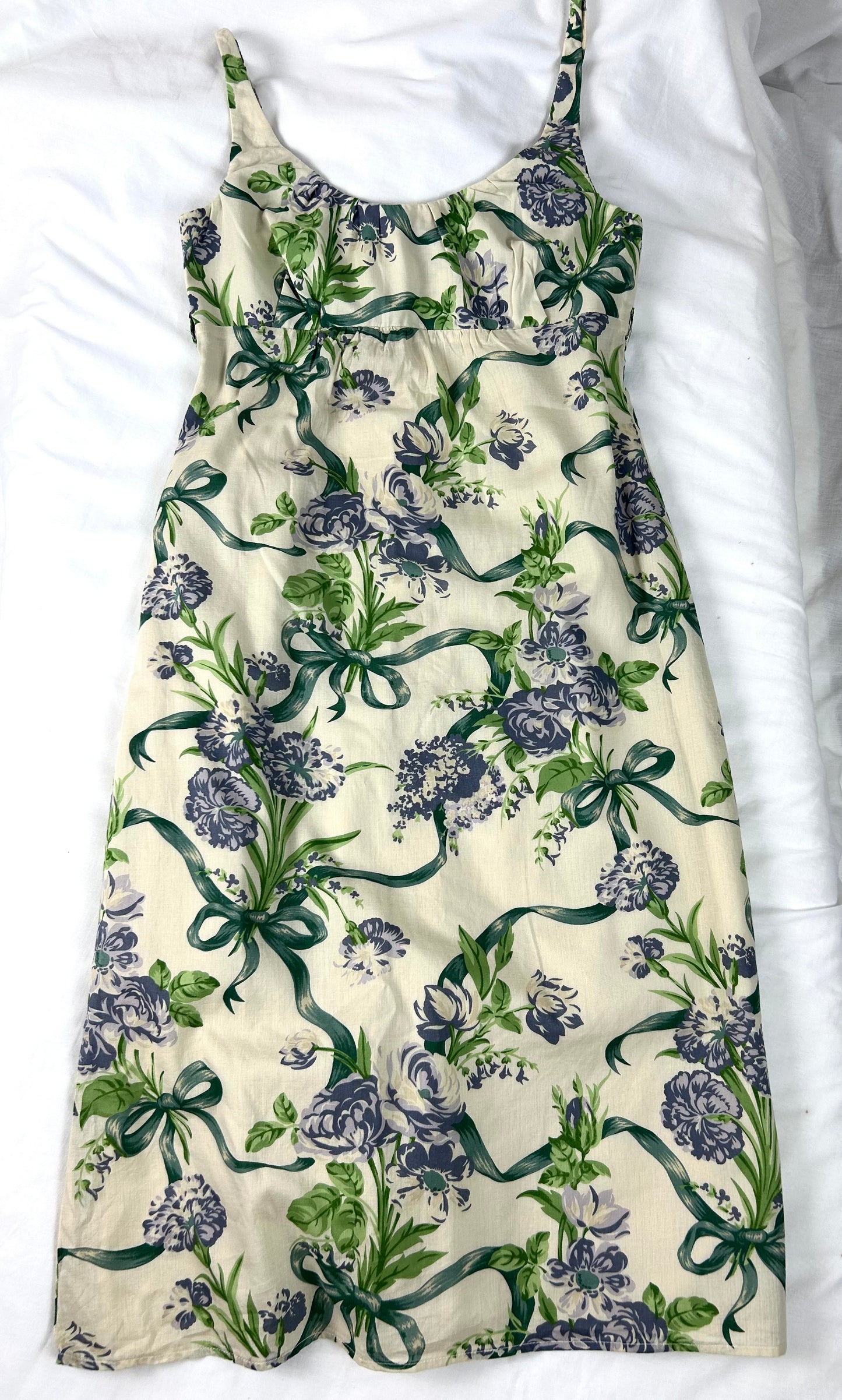 Cream, Green & Lilac Sleeveless Dress