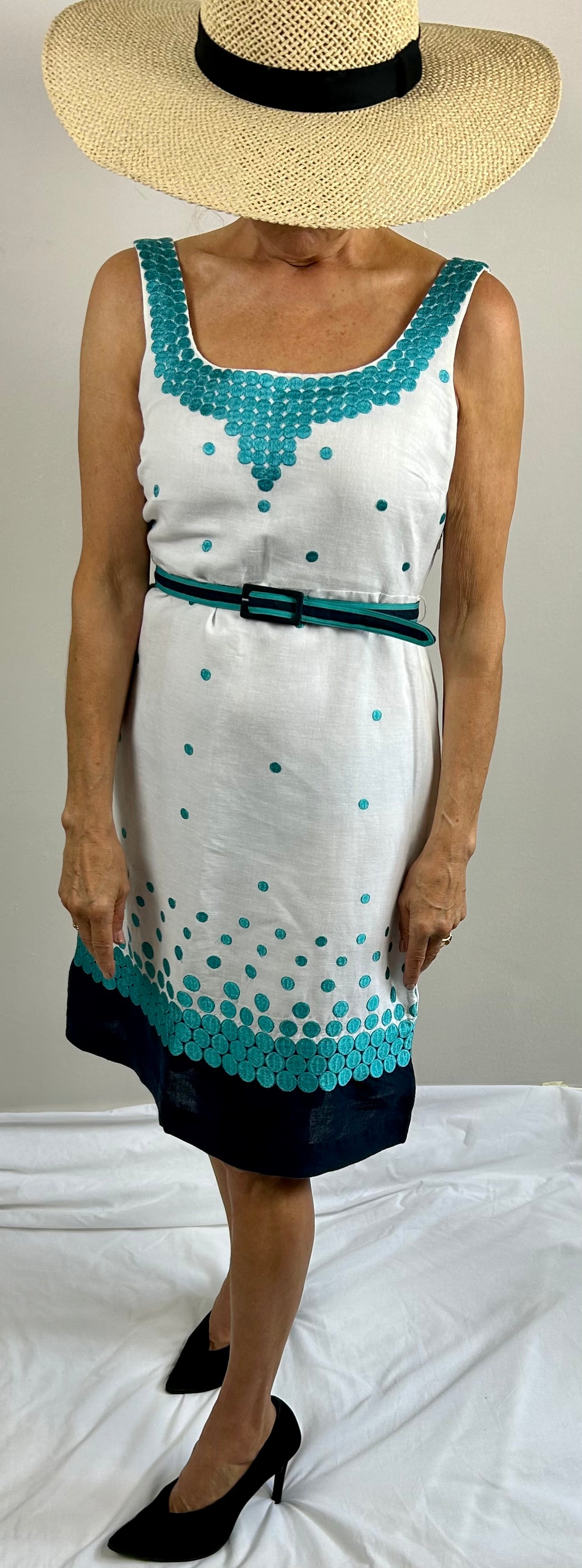 White & Turquoise Sleeveless Dress