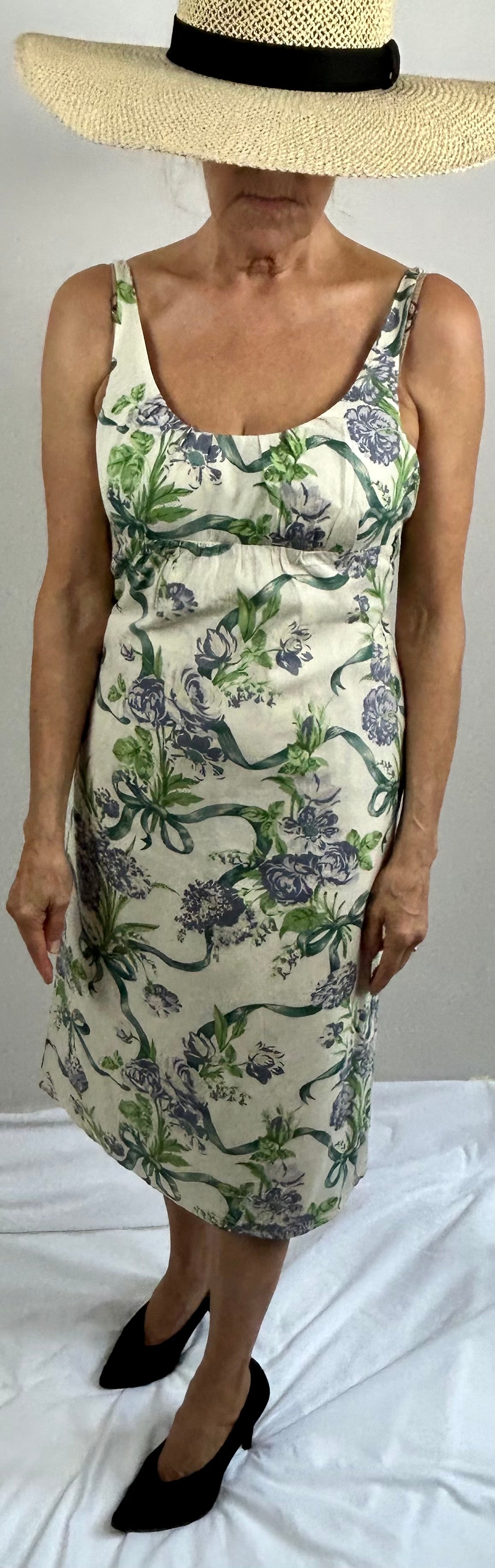 Cream, Green & Lilac Sleeveless Dress