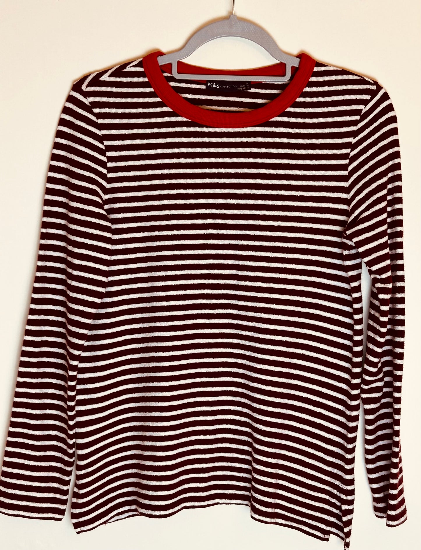 Burgundy. Black and White Striped M&S Collection T shirt