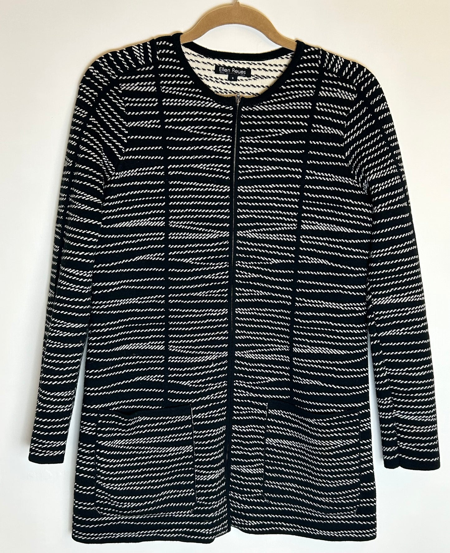 Black with white Ellen Rayes Heavy Knitwear Cardigan/Jacket