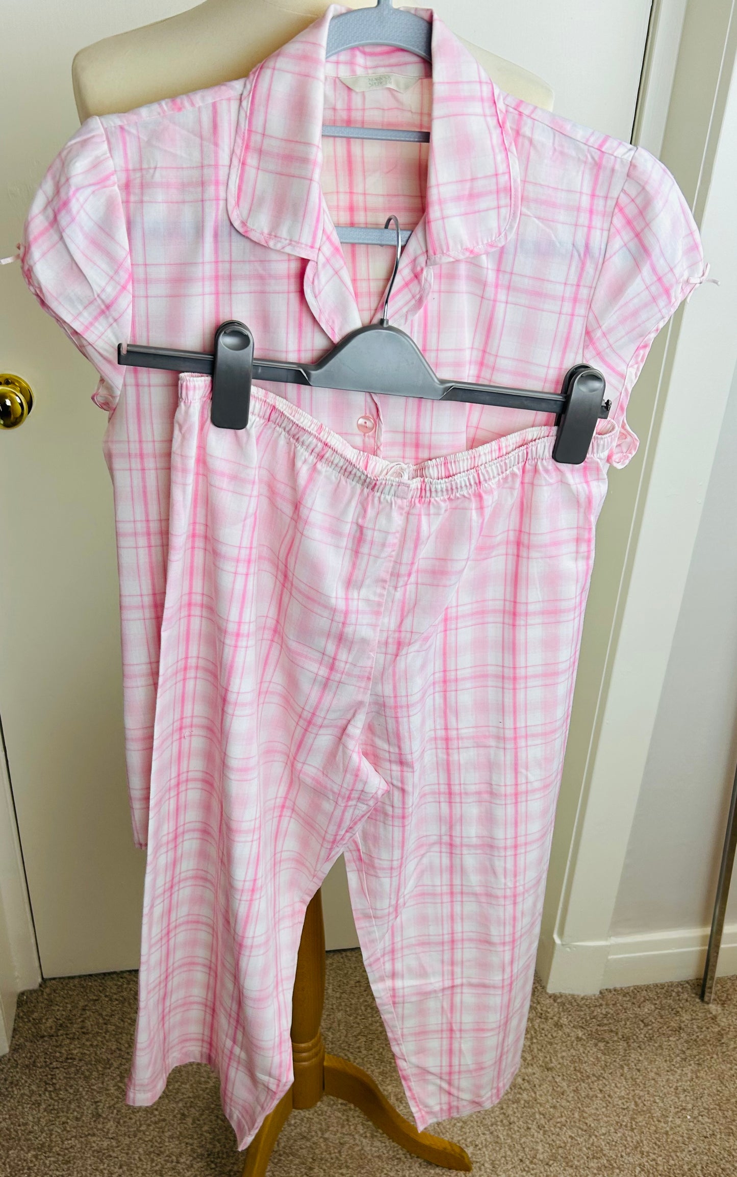 Pink M&S Check Lightweight Cotton Pyjamas/ Nightwear
