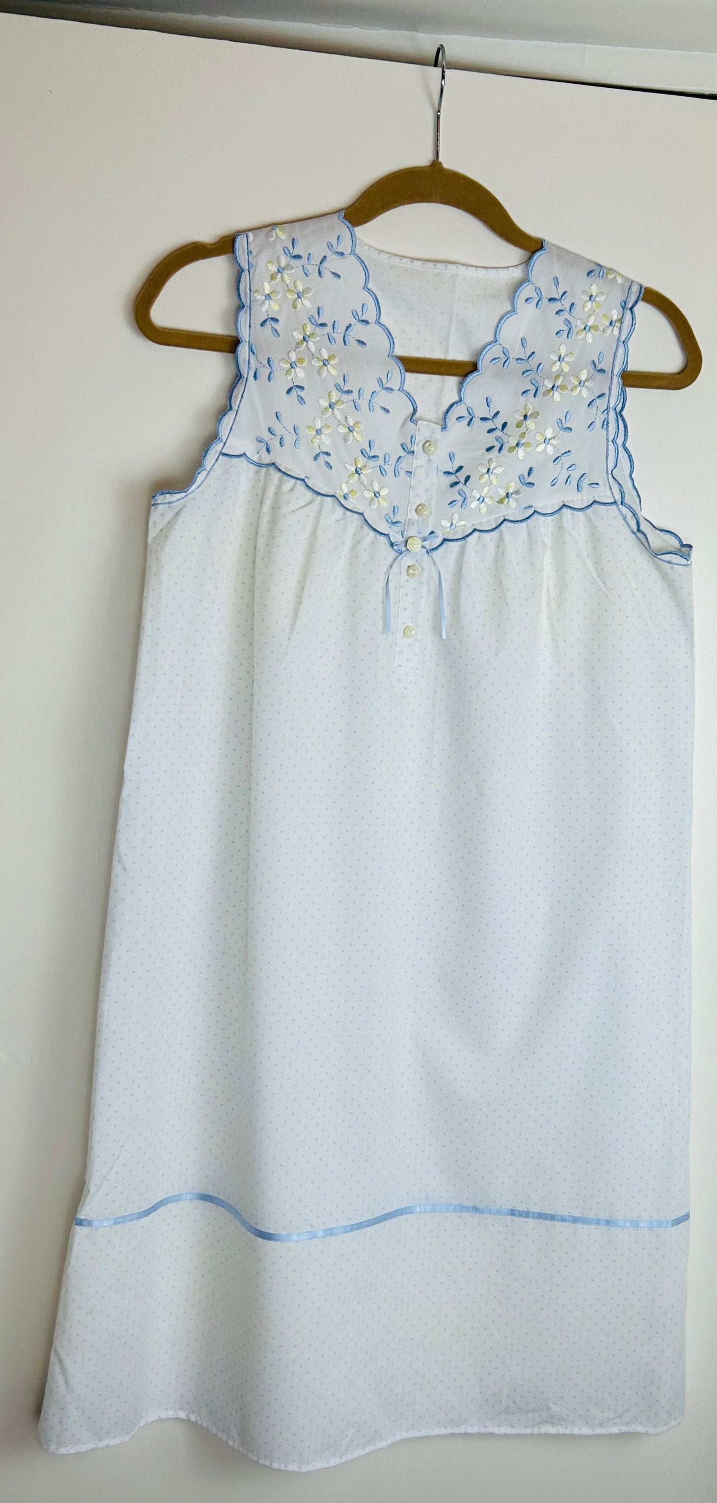 White with Blue Detail  M&S Sleeveless Cotton Summer Nightie