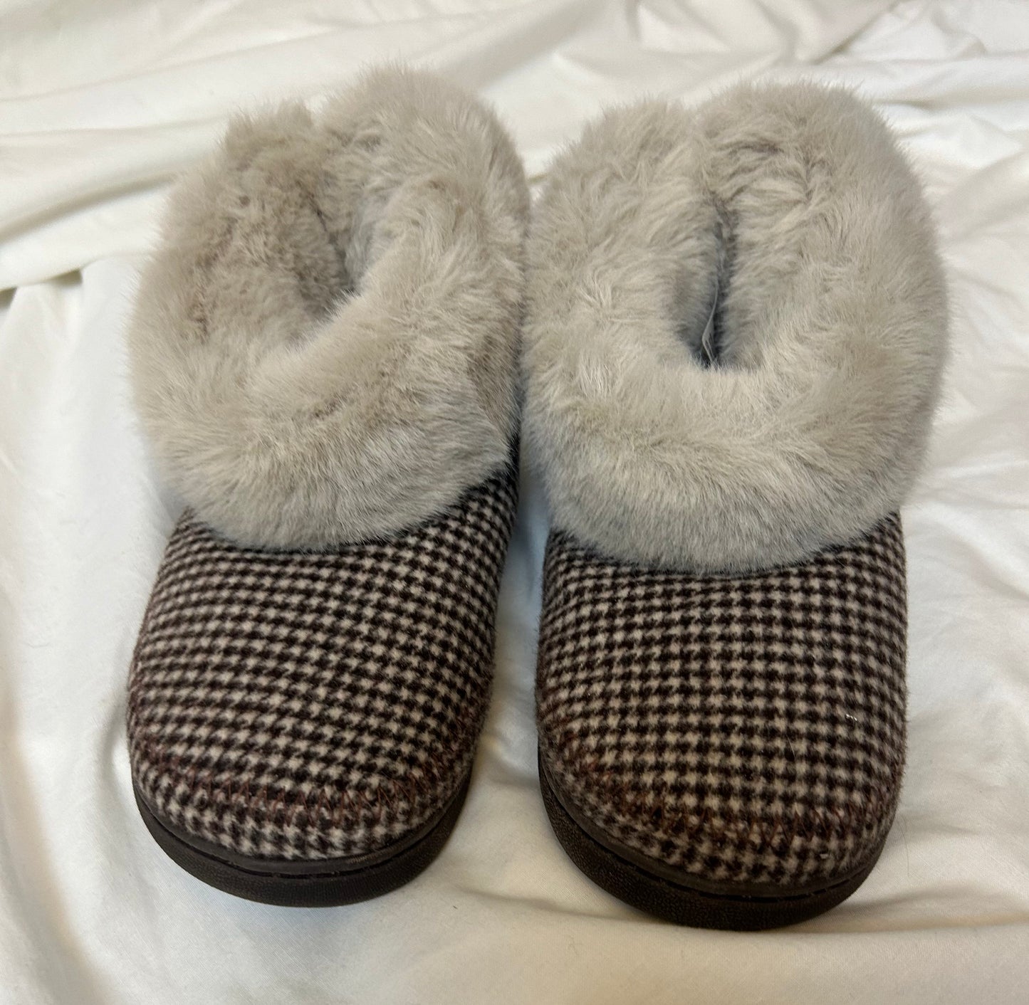 Checked & Fur Trim Next Slippers