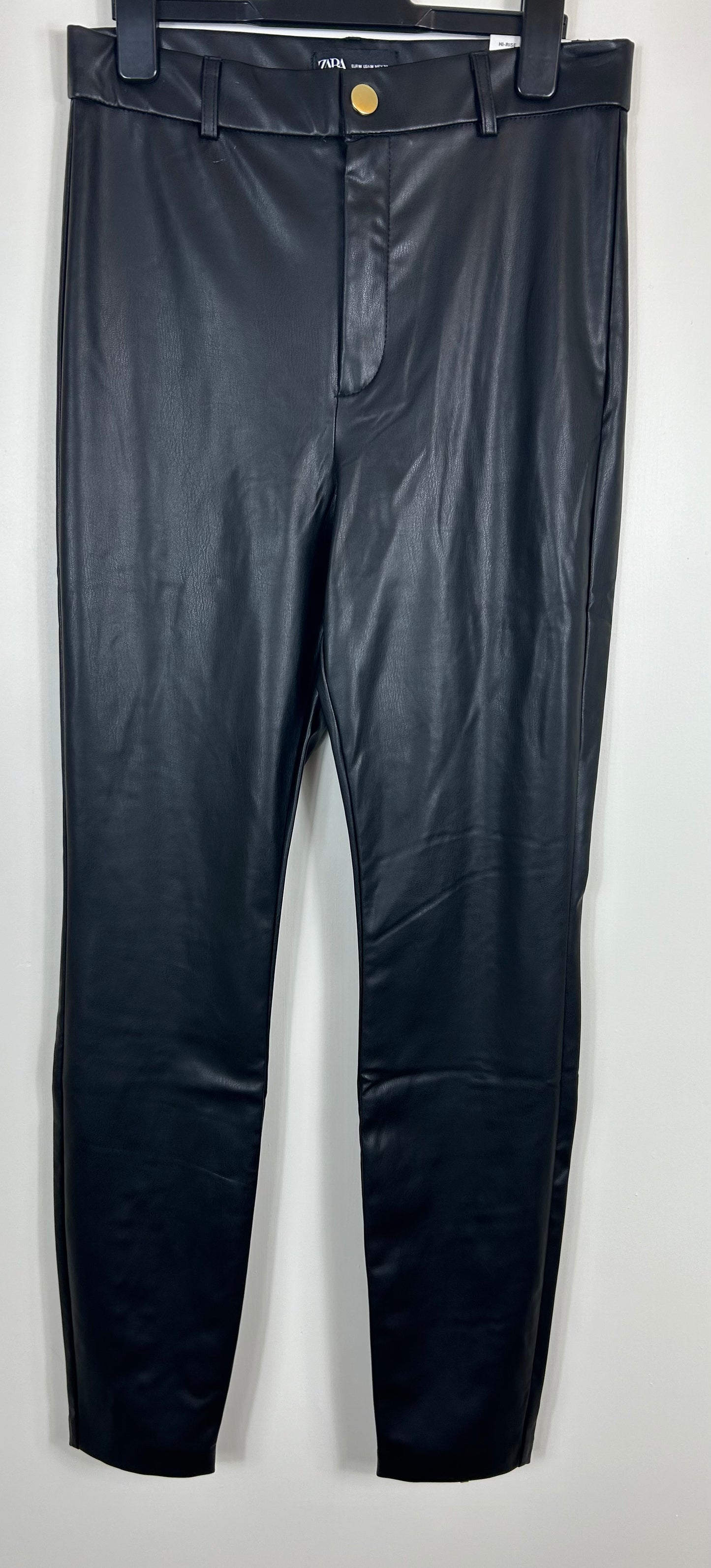 Black Faux Leather Zara  Black Straight Leg Trousers