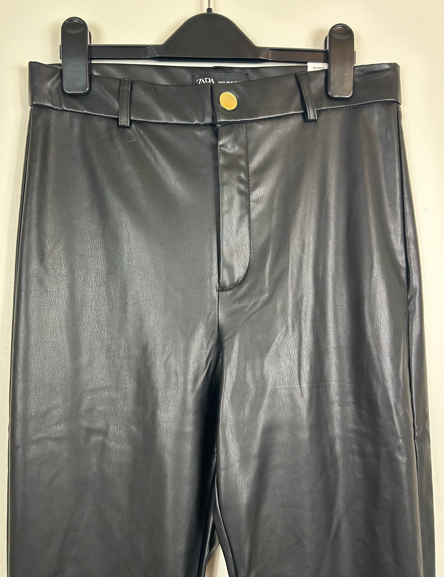 Black Faux Leather Zara  Black Straight Leg Trousers