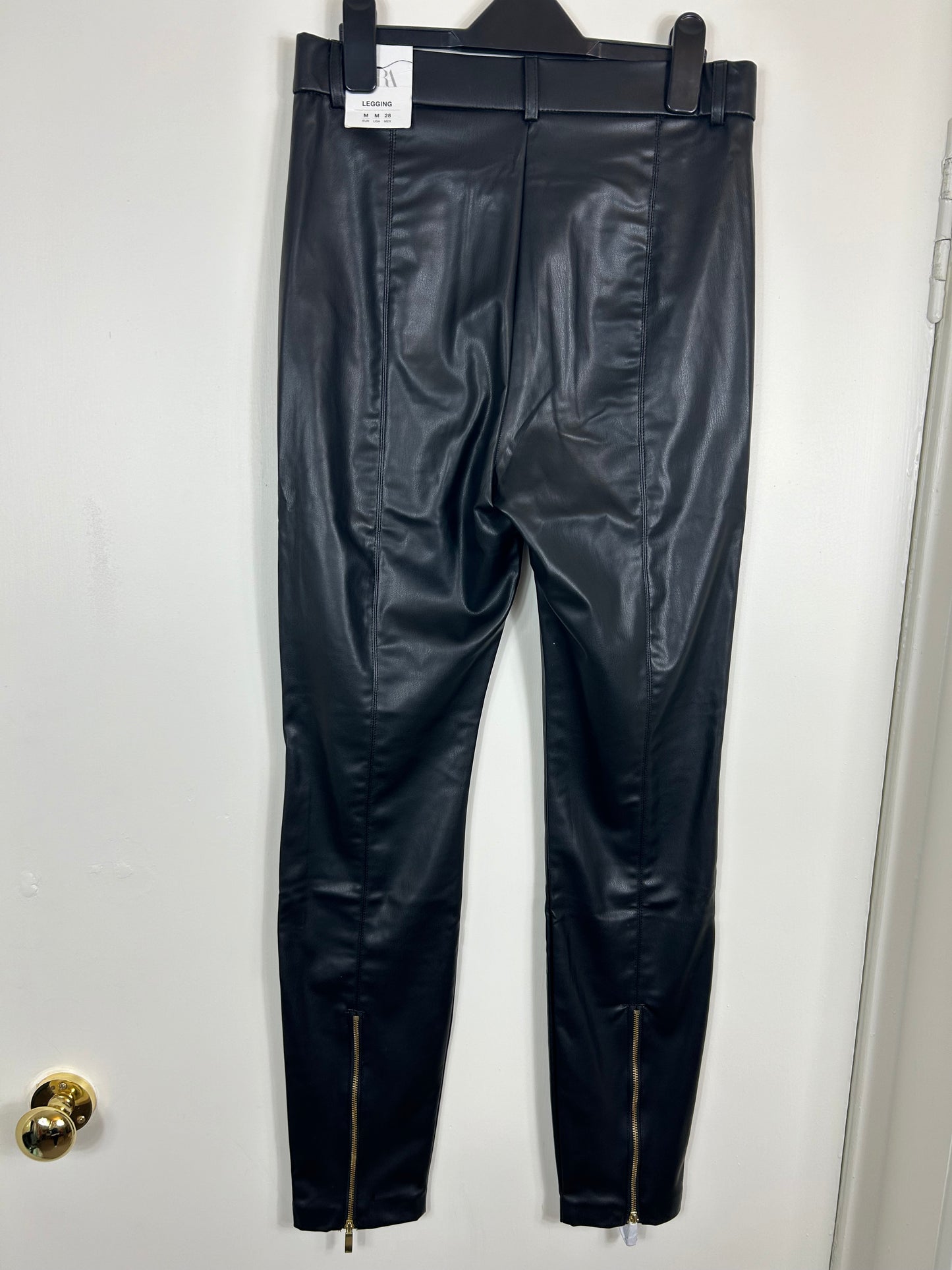 Black Faux Leather Zara  Black Straight Leg Trousers