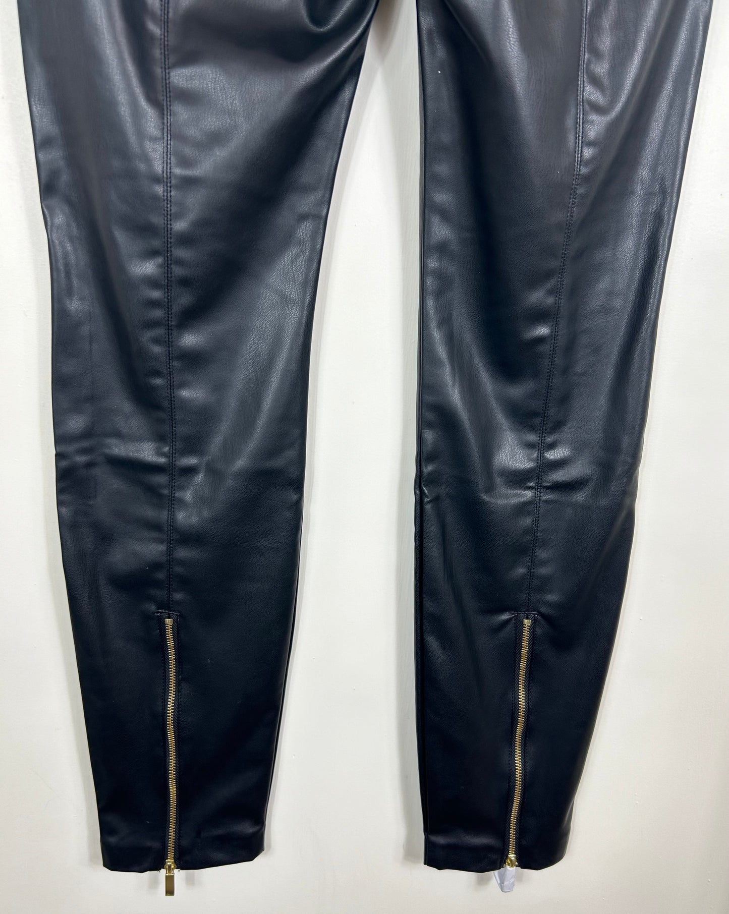 Black Faux Leather Zara  Black Straight Leg Trousers