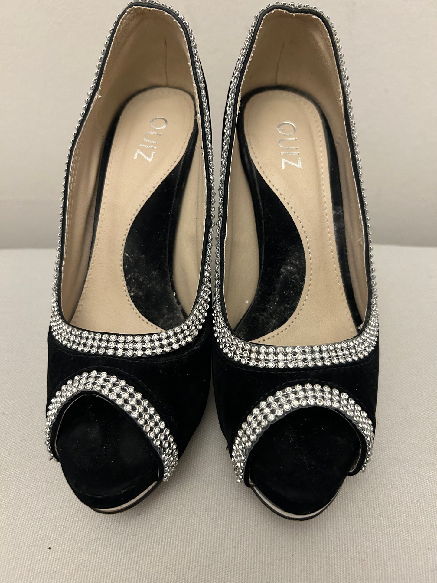 Black Velvet Diamanté Quiz Stiletto Shoes
