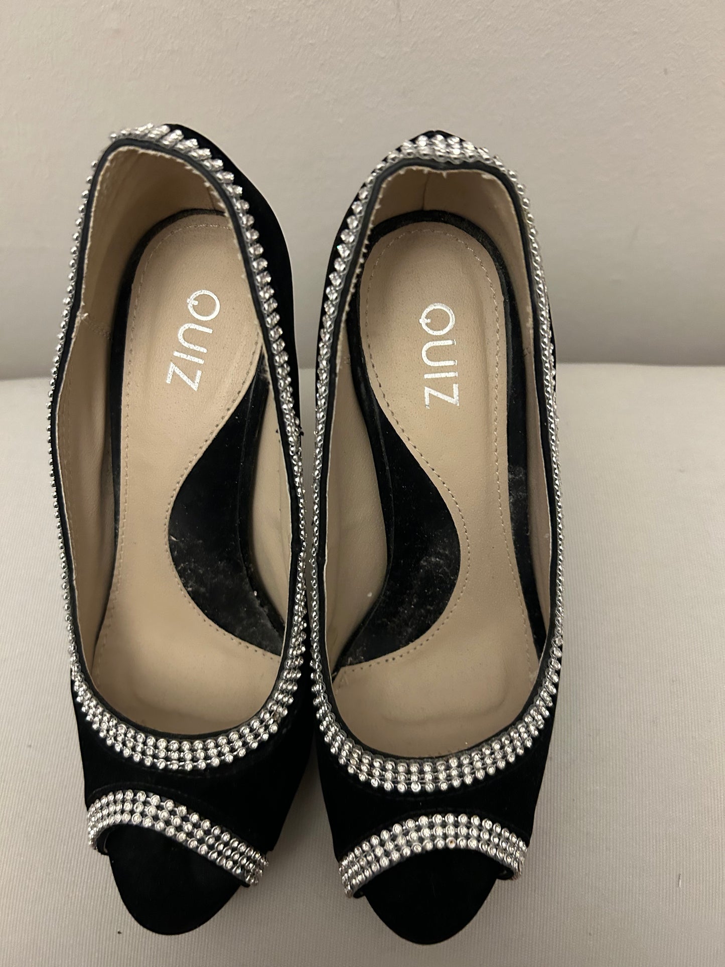 Black Velvet Diamanté Quiz Stiletto Shoes