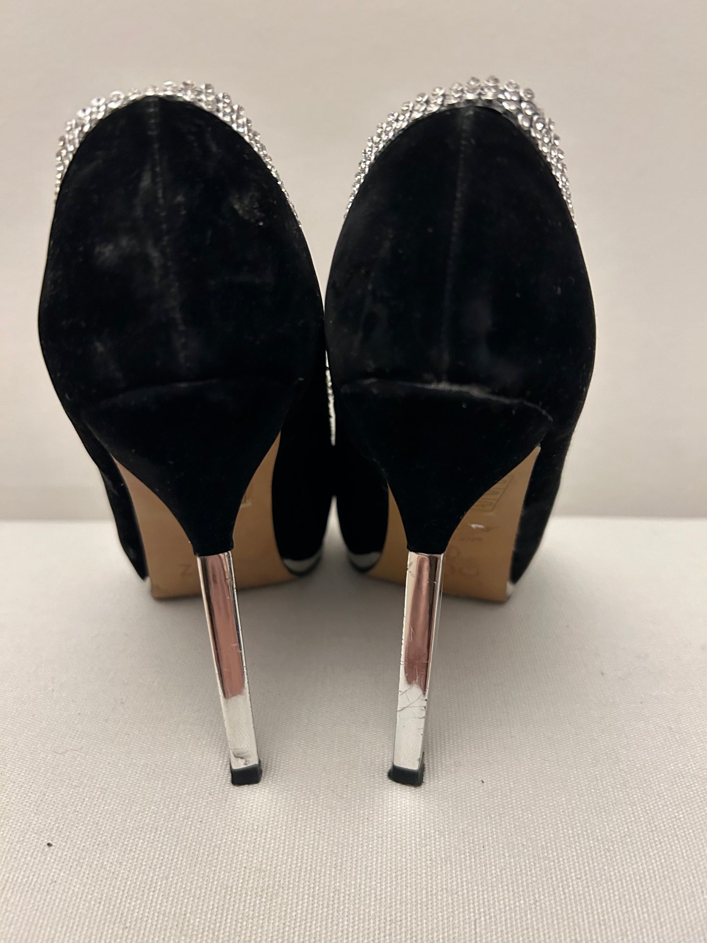 Black Velvet Diamanté Quiz Stiletto Shoes