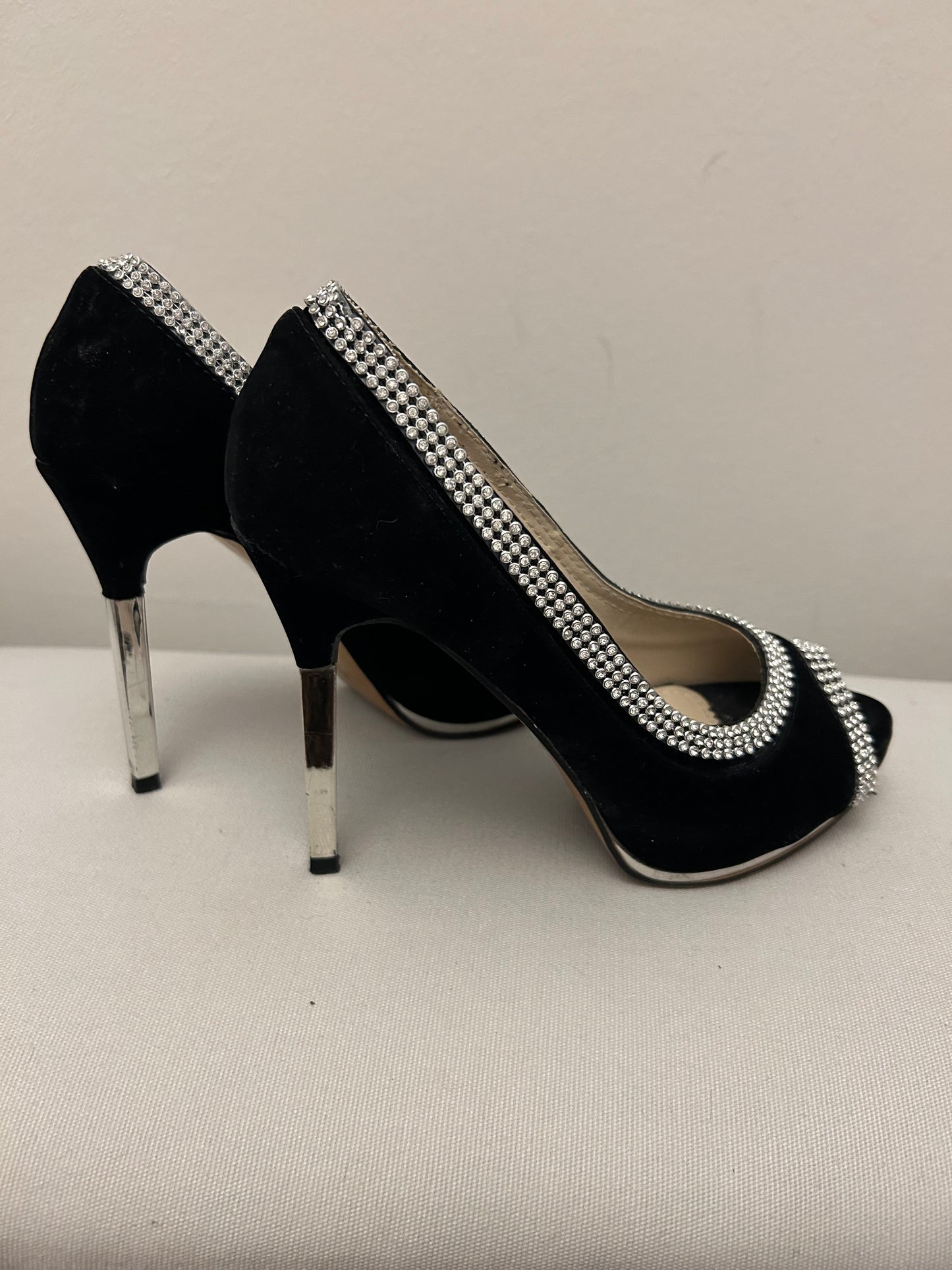 Black Velvet Diamanté Quiz Stiletto Shoes
