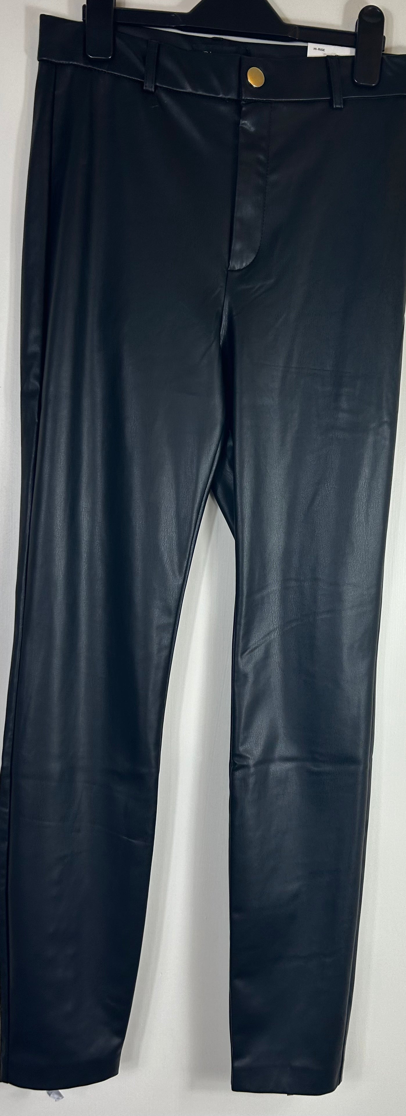 Black Faux Leather Zara  Black Straight Leg Trousers