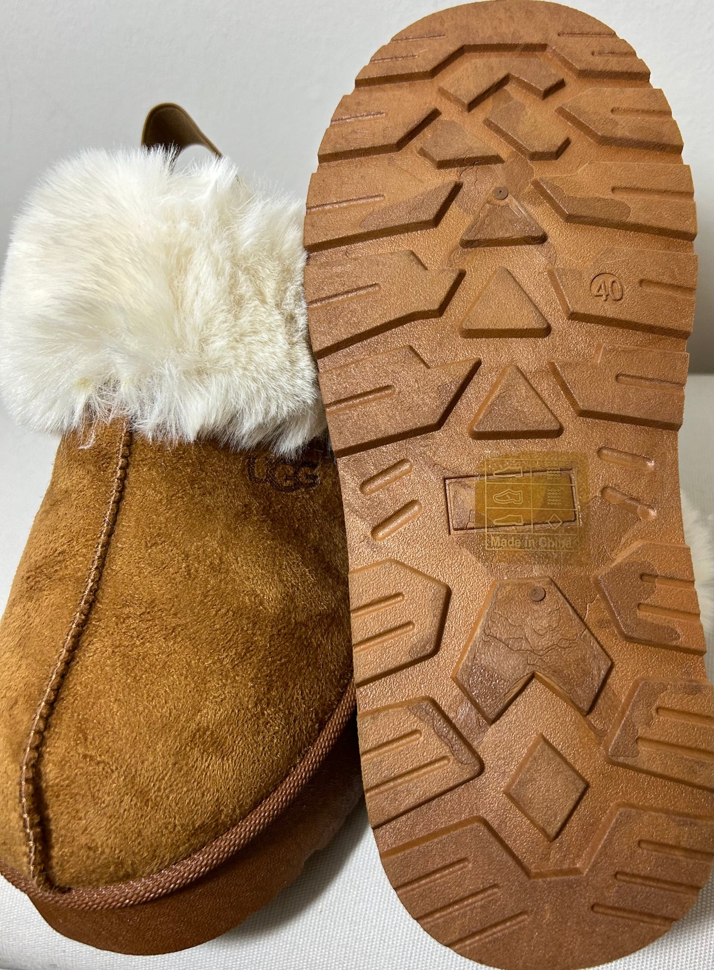 Camel Faux UGGs with Fur & sling backs